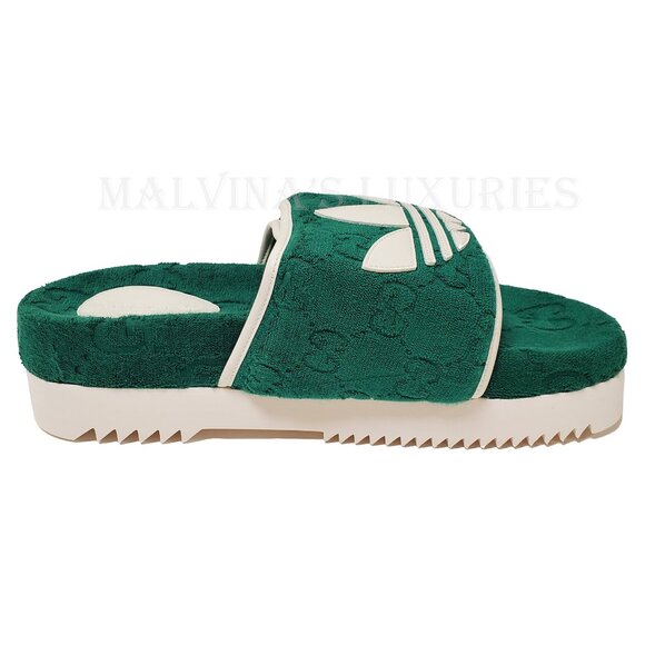 GUCCI MENS SHOES ADIDAS X GG GREEN COTTON SPONGE PLATFORM SANDAL SLIDE sz 9 9.5 - Picture 8 of 16
